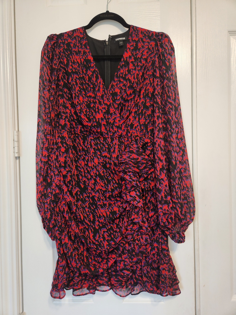 Express Red, Purple & Black Abstract Ruffle Dress - Picture 2 of 6